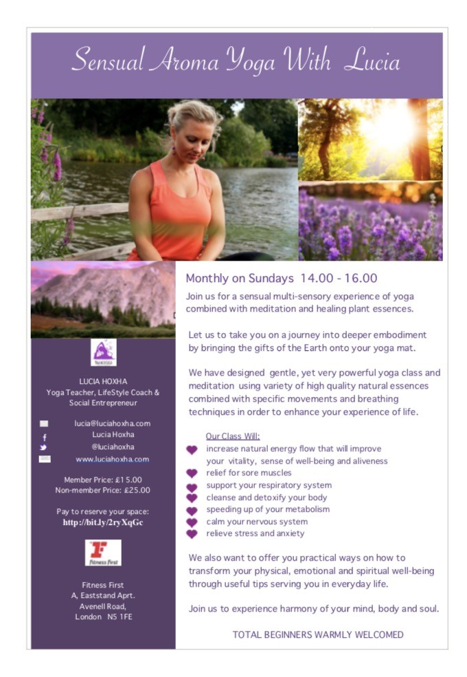 AromaYoga Monthly Flyer - Lucia Hoxha | Yoga | Lifestyle Coach | Online Yoga for Women